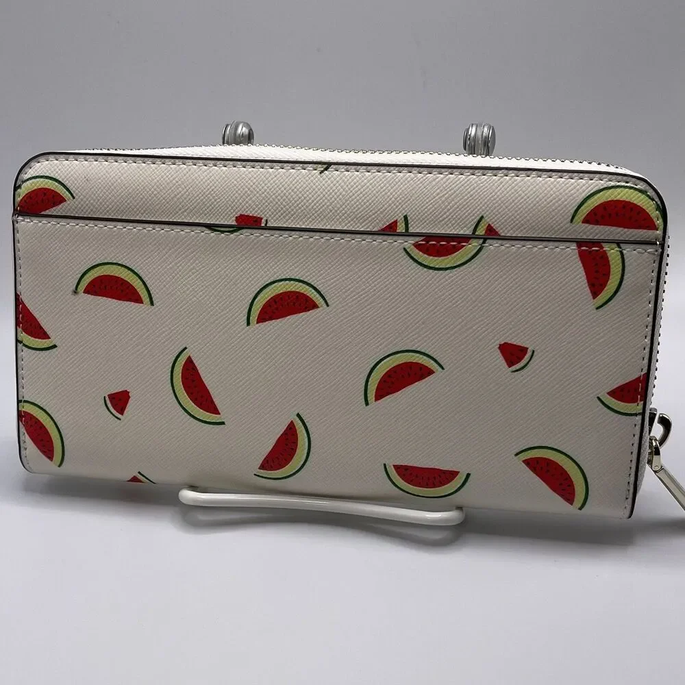 Kate Spade Staci Watermelon Party Large Continental Zip Around Wallet Cream NEW